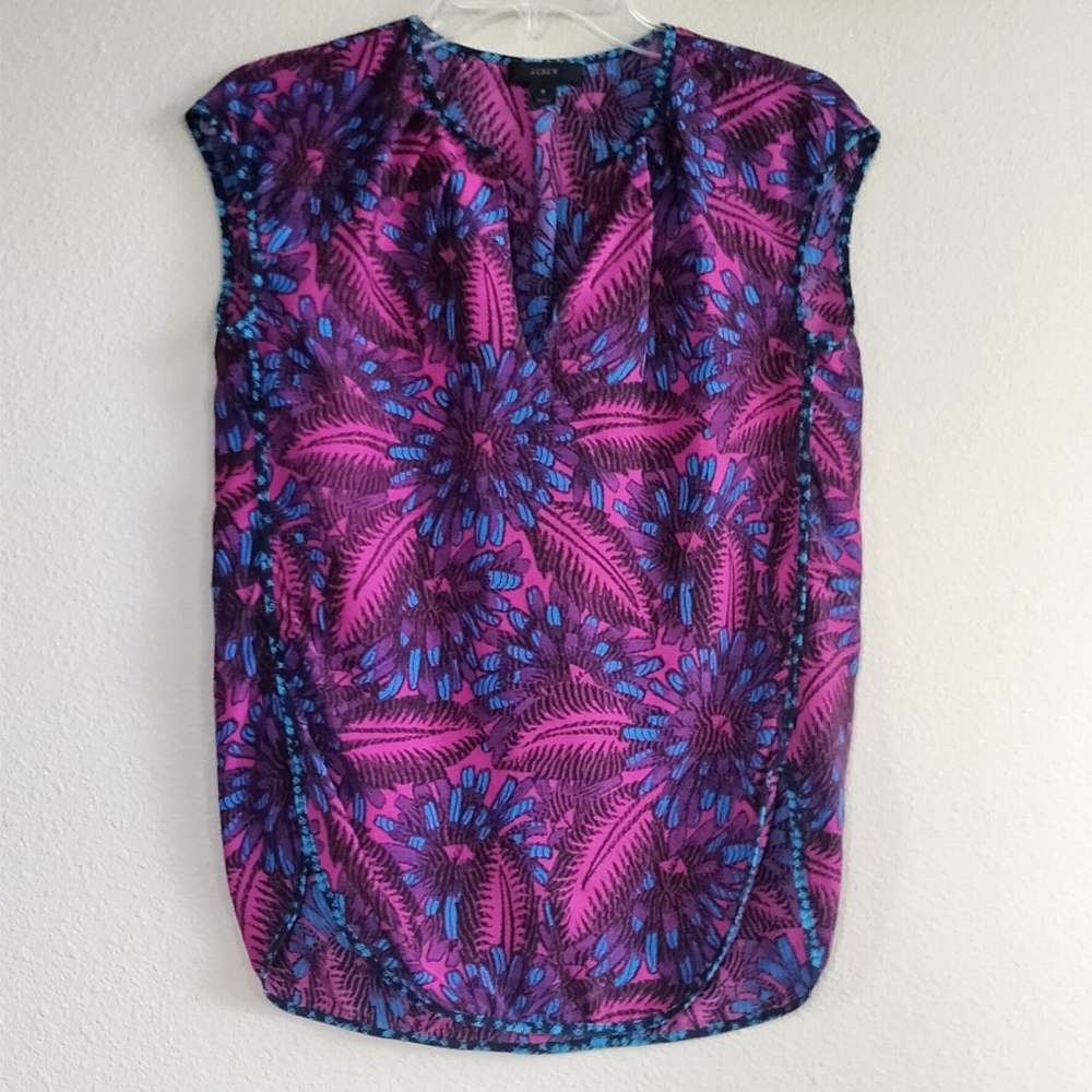 J. Crew 100% Silk Size 0 Vibrant Pink and Blue Women's Top